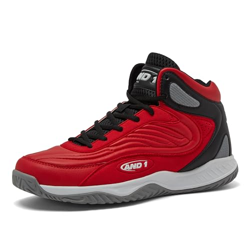 AND1 Pulse 3.0 Basketballschuhe für Herren, drinnen oder draußen, Street oder Court Basketball-Sneaker für Herren, Schwarz, Rot oder Weiß, Größe 40 bis 48, Rot/Schwarz, 13 Women/11.5 Men von AND1