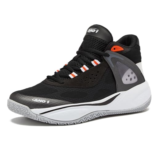 AND1 Revel Mid Herren Basketballschuhe, Indoor oder Outdoor Basketball Sneakers für Männer Street oder Court, Größen 40-50, Schwarz, 11.5 Women/10 Men von AND1