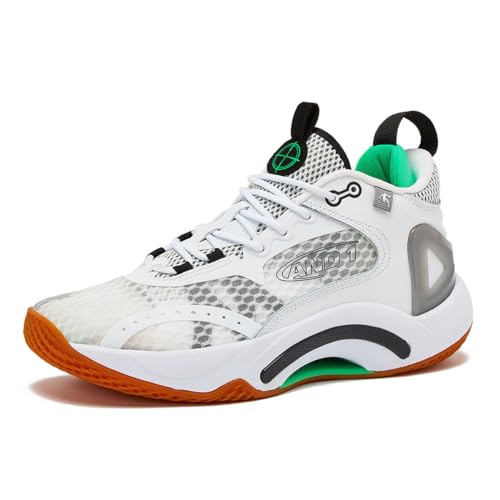 AND1 Scope Athletic Basketballschuhe für Herren, leicht, atmungsaktiv, für drinnen oder draußen, Basketball-Sneaker für Männer und Frauen, Straße oder Court, Größen 37-50, Weiß/Hellgrün, 13.5 Women/12 von AND1