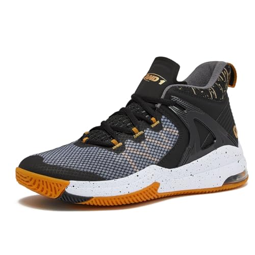 AND1 Turnaround Herren Basketballschuhe Indoor oder Outdoor Basketball Sneakers für Männer Street Court Größe 40-50, Schwarz/Gelb, 10 Women/8.5 Men von AND1