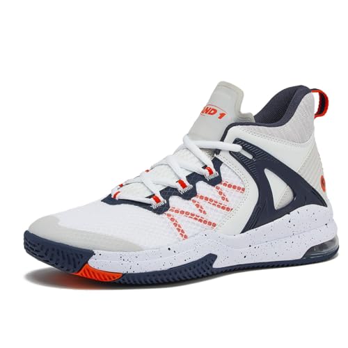 AND1 Turnaround Herren Basketballschuhe Indoor oder Outdoor Basketball Sneakers für Männer Street Court Größe 40-50, Weiß/Marineblau, 12 Women/10.5 Men von AND1