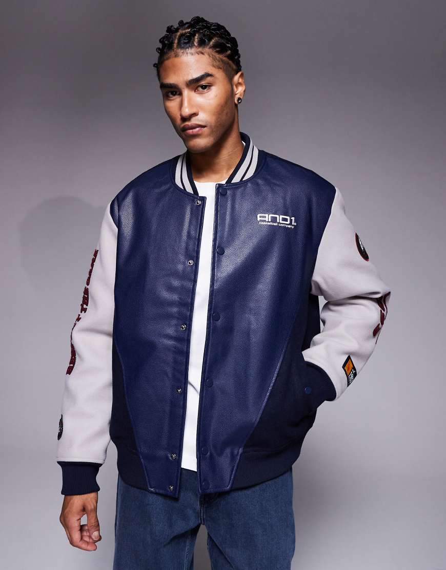 And1 - Bomberjacke in Marineblau-Bunt mit Print von AND1