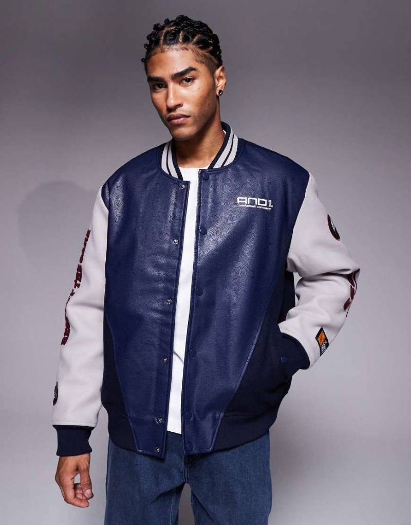 And1 - Bomberjacke in Marineblau-Bunt mit Print von AND1