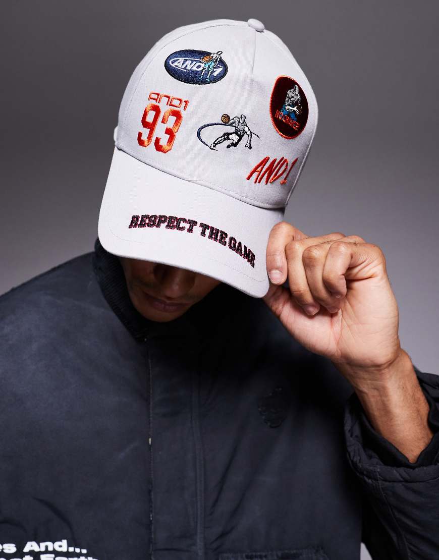 And1 - Golfer-Kappe in Grau mit mehreren Aufnähern und 5 Paneelen von AND1