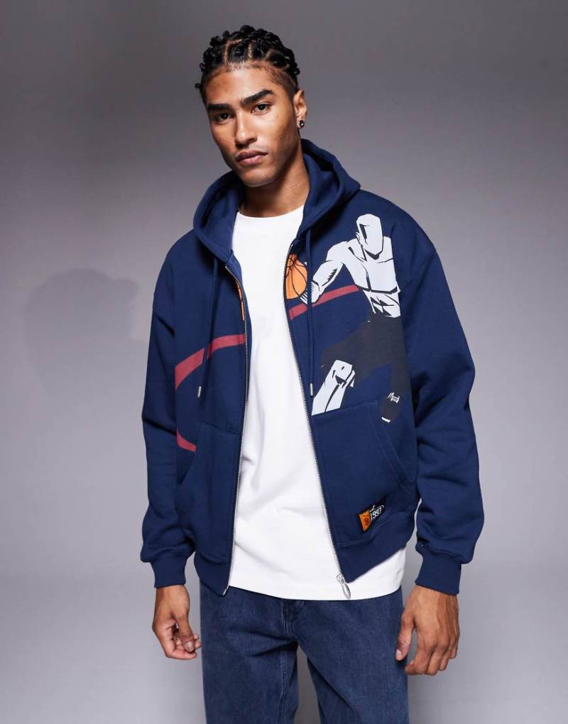 And1 - Kapuzenjacke in Marineblau mit durchgehendem Reißverschluss von AND1