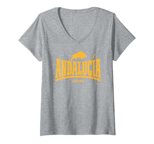 Damen ANDALUCIA + ESPAÑA + STIER T-Shirt mit V-Ausschnitt von ANDALUCIA