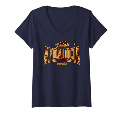 Damen ANDALUCIA + ESPAÑA + STIER T-Shirt mit V-Ausschnitt von ANDALUCIA