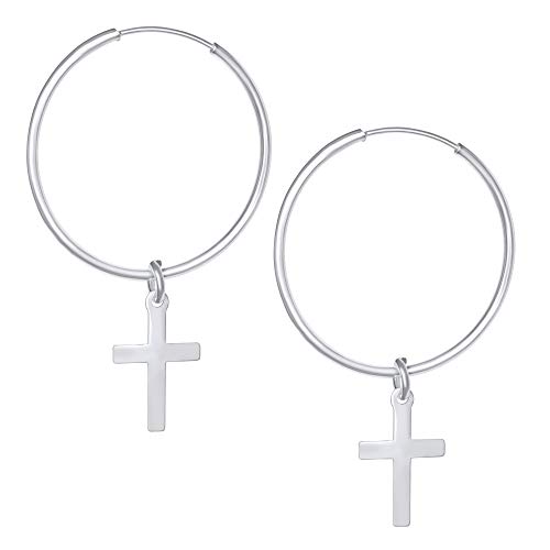 ANDANTE 925 Sterling Silber Damen Ohrstecker Ohrringe ** Creolen mit Kreuz Ø 27 mm ** (2 in 1) Zwei Trageweisen möglich - MIT oder OHNE Kreuz !!! Breite 1,3 mm von ANDANTE