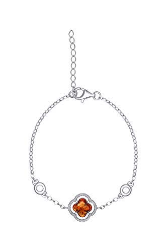 ANDANTE Premium Collection - Echter OSTSEE Bernstein Armband Armkette Kette - 17,5 bis 20,5 cm längenverstellbar - in 925 Sterling Silber ** Kleeblatt ** Zertifiziert - Gold des MEERES - Farbe Cognac von ANDANTE