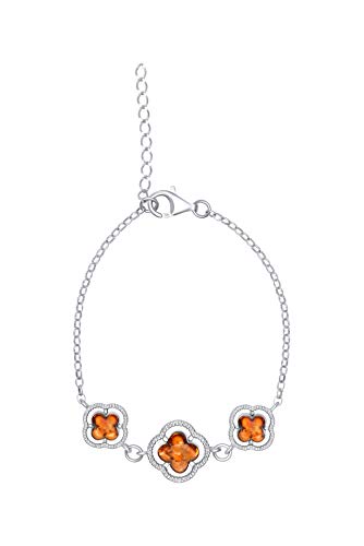 ANDANTE Premium Collection - Echter OSTSEE Bernstein Armband Armkette Kette in 925 Sterling Silber - 16,5 bis 19,5 cm längenverstellbar ** Kleeblatt ** Zertifiziert - Gold des MEERES - Farbe COGNAC von ANDANTE