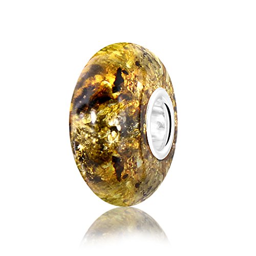 ANDANTE - Premium Collection - Echter OSTSEE Bernstein Bead Charm Kettenanhänger Waldschatz in 925 Sterling Silber - zertifiziert - GOLD DES MEERES - Farbe GELB GRÜN COGNAC - 8 mm x 14 mm von ANDANTE