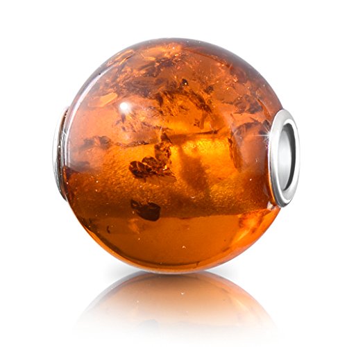 ANDANTE - Premium Collection - Echter OSTSEE Bernstein Bead Charm Kettenanhänger in 925 Sterling Silber - BIG - zertifiziert - GOLD DES MEERES - Farbe COGNAC - 16 mm x 16 mm von ANDANTE