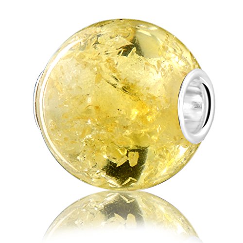 ANDANTE - Premium Collection - Echter OSTSEE Bernstein Bead Charm Kettenanhänger in 925 Sterling Silber - BIG - zertifiziert - GOLD DES MEERES - Farbe ZITRONE - 16 mm x 16 mm von ANDANTE