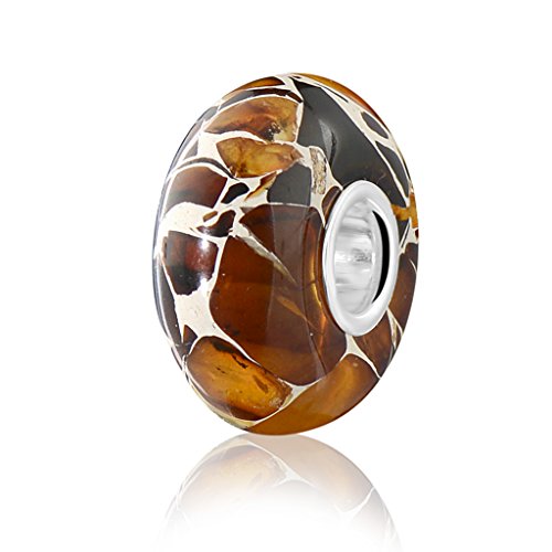 ANDANTE - Premium Collection - Echter OSTSEE Bernstein Bead Charm Kettenanhänger in 925 Sterling Silber - zertifiziert - GOLD DES MEERES - Farbe SAFARI - 8 mm x 14 mm von ANDANTE