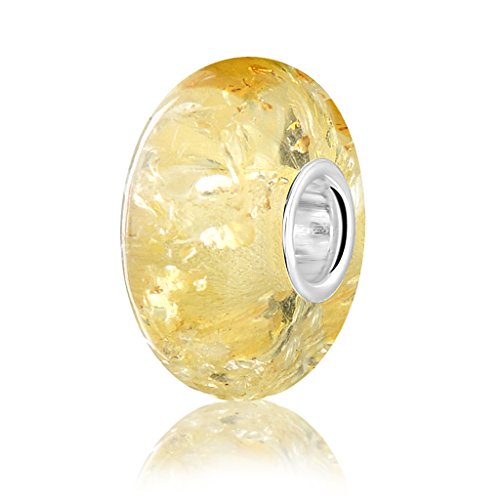 ANDANTE - Premium Collection - Echter OSTSEE Bernstein Bead Charm Kettenanhänger in 925 Sterling Silber - zertifiziert - GOLD DES MEERES - Farbe ZITRONE - 8 mm x 14 mm von ANDANTE