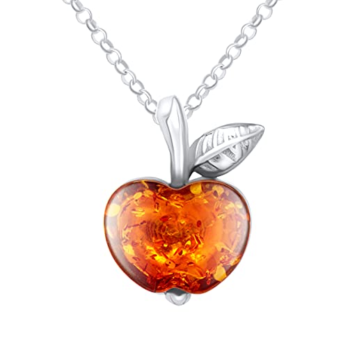 ANDANTE Premium Collection - Echter OSTSEE Bernstein Kettenanhänger in 925 Sterling Silber ** Apfel ** Zertifiziert - Gold des MEERES - Farbe Cognac von ANDANTE