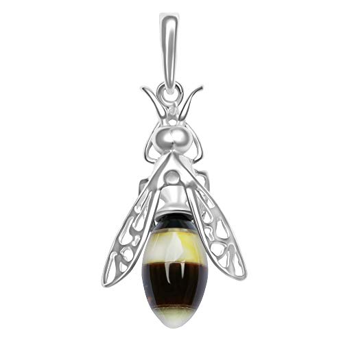 ANDANTE Premium Collection - Echter OSTSEE Bernstein Kettenanhänger in 925 Sterling Silber ** Biene ** Zertifiziert - Gold des MEERES - Farbe Kirsche, Milchig-gelb von ANDANTE