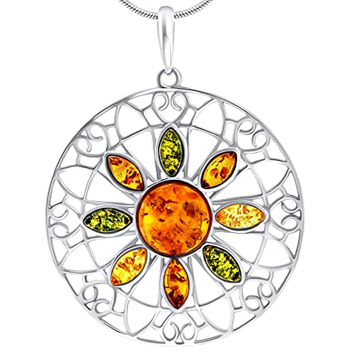 ANDANTE Premium Collection - Echter OSTSEE Bernstein Kettenanhänger in 925 Sterling Silber ** Machu Picchu ** Zertifiziert - Gold des MEERES - Farbe COGNAC, GRÜN, ZITRONE von ANDANTE