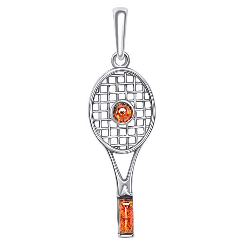 ANDANTE Premium Collection - Echter OSTSEE Bernstein Kettenanhänger in 925 Sterling Silber ** Tennisschläger ** Zertifiziert - Gold des MEERES - Farbe COGNAC von ANDANTE