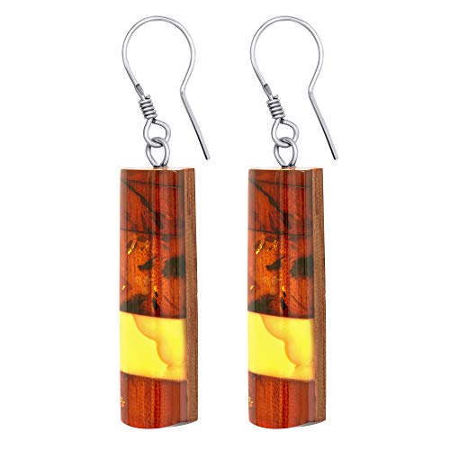 ANDANTE Premium Collection - Echter OSTSEE Bernstein Ohrringe Ohrhänger in 925 Sterling Silber und Massiv Holz ** Wood & Amber ** Zertifiziert - Gold des MEERES - Farbe Cognac Milchig Gelb von ANDANTE