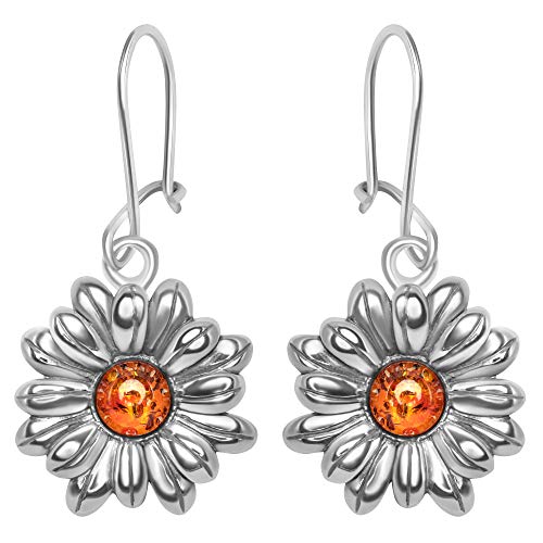 ANDANTE Premium Collection - Echter OSTSEE Bernstein Ohrringe in 925 Sterling Silber ** Blume ** Zertifiziert - Gold des MEERES - Farbe Cognac von ANDANTE