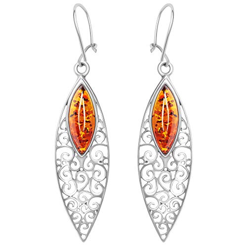 ANDANTE Premium Collection - Echter OSTSEE Bernstein Ohrringe in 925 Sterling Silber ** Bohemian Rhapsody ** Zertifiziert - Gold des MEERES - Farbe COGNAC von ANDANTE