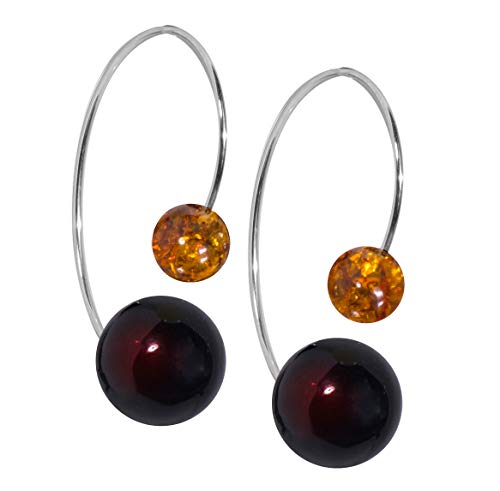 ANDANTE Premium Collection - Echter OSTSEE Bernstein Ohrringe in 925 Sterling Silber - Große Halb Creolen - Beidseitig - Zertifiziert - Gold des MEERES - Farbe COGNAC und KIRSCHE von ANDANTE