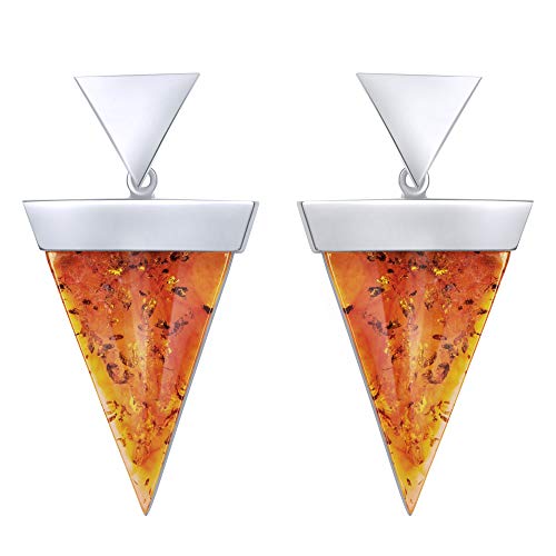 ANDANTE Premium Collection - Echter OSTSEE Bernstein Ohrstecker Ohrringe Ohrhänger in 925 Sterling Silber ** Geo Modern Dreieck ** Zertifiziert - Gold des MEERES - Farbe Cognac von ANDANTE