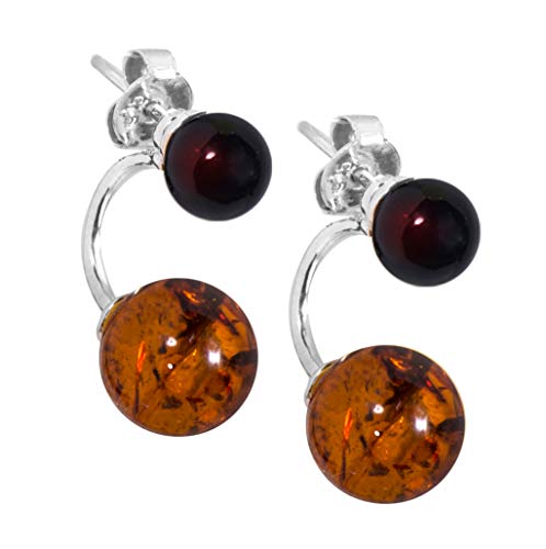 ANDANTE Premium Collection - Echter OSTSEE Bernstein Ohrstecker in 925 Sterling Silber ** Kleine Halb Creolen ** Zertifiziert - Gold des MEERES - Farbe COGNAC und KIRSCHE von ANDANTE