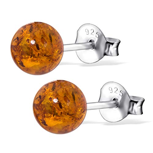 ANDANTE Premium Collection - Echter OSTSEE Bernstein Ohrstecker Ohrringe in 925 Sterling Silber ** Kugel ** Zertifiziert - Gold des MEERES - Farbe COGNAC von ANDANTE