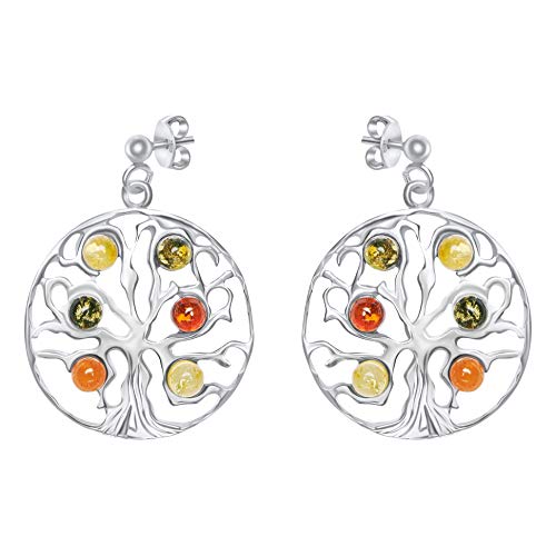 ANDANTE Premium Collection - Echter OSTSEE Bernstein Ohrstecker in 925 Sterling Silber ** Lebensbaum ** Zertifiziert - Gold des MEERES - Farbe COGNAC, GRÜN, ZITRONE von ANDANTE