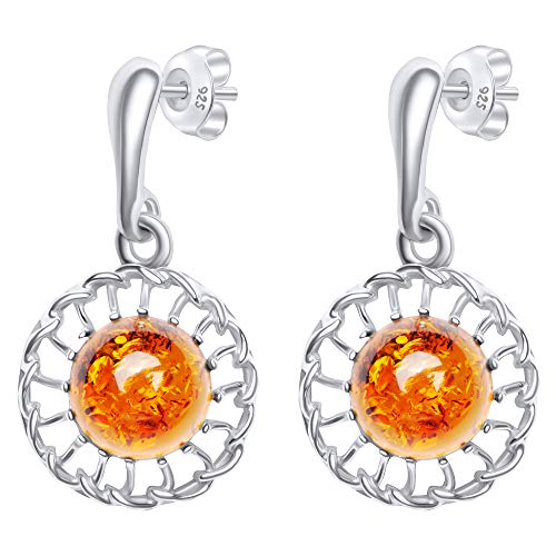 ANDANTE Premium Collection - Echter OSTSEE Bernstein Ohrstecker in 925 Sterling Silber ** Ringelblume ** Zertifiziert - Gold des MEERES - Farbe COGNAC von ANDANTE