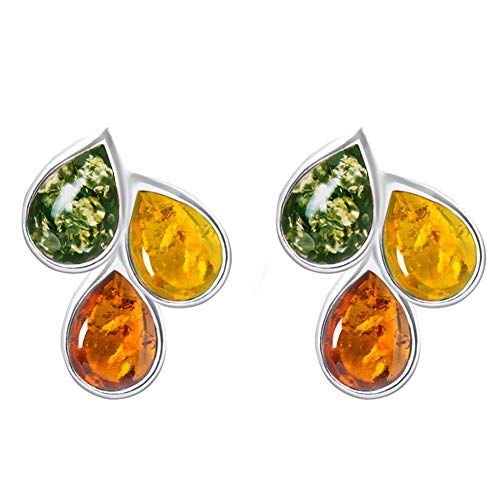 ANDANTE Premium Collection - Echter OSTSEE Bernstein Ohrstecker in 925 Sterling Silber ** Tropfen Klein ** Zertifiziert - Gold des MEERES - Farbe COGNAC, GRÜN, ZITRONE von ANDANTE