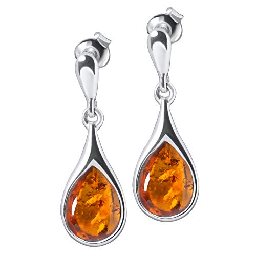 ANDANTE Premium Collection - Echter OSTSEE Bernstein Ohrstecker in 925 Sterling Silber ** Tropfen Lang ** Zertifiziert - Gold des MEERES - Farbe COGNAC von ANDANTE