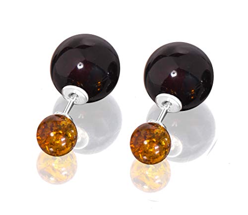 ANDANTE Premium Collection - Echter OSTSEE Bernstein Ohrstecker in 925 Sterling Silber - Beidseitig - Zertifiziert - Gold des MEERES - Farbe Kirsche und Cognac von ANDANTE