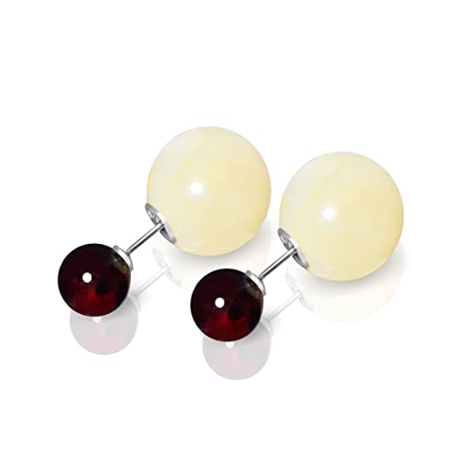 ANDANTE Premium Collection - Echter OSTSEE Bernstein Ohrstecker in 925 Sterling Silber - "Beidseitig" - Zertifiziert - Gold des MEERES - Farbe MILCHIG GELB und KIRSCHE von ANDANTE