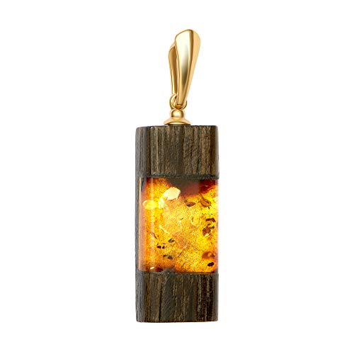 ANDANTE Premium Collection - Master of Zen - Echter Natur OSTSEE Bernstein Kettenanhänger, reines 23 Karat Gold, 925 Sterling Silber und Schwarze Eiche ** Gold der Pharaonen ** Zertifiziert von ANDANTE