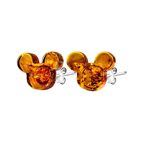 ANDANTE Premium Collection - Micky Mouse - Echte Natur OSTSEE Bernstein Ohrstecker, reines 925 Sterling Silber - Farbe: Cognac - Zertifiziert - Gold des Meeres von ANDANTE