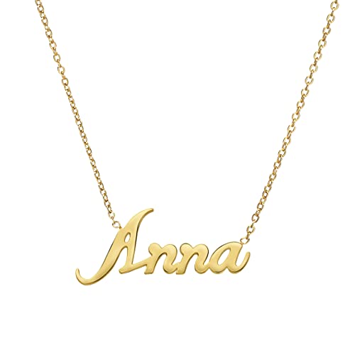 ANDANTE Premium Collection - Namenskette Anna 14K Gold Edelstahl Halskette Personalisierte Kette mit Namen - längenverstellbar 43 cm - 48 cm von ANDANTE