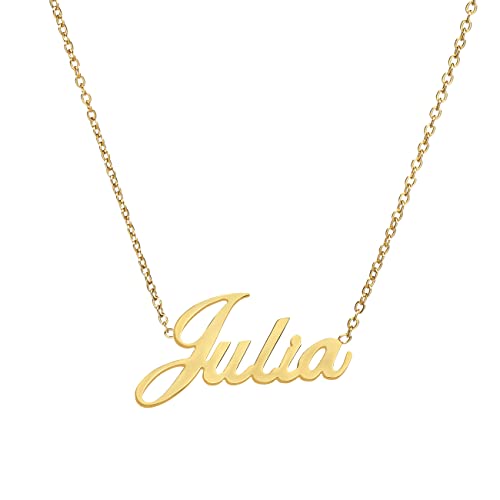 ANDANTE Premium Collection - Namenskette Julia 14K Gold Edelstahl Halskette Personalisierte Kette mit Namen - längenverstellbar 43 cm - 48 cm von ANDANTE