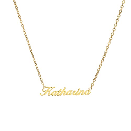 ANDANTE Premium Collection - Namenskette Katharina 14K Gold Edelstahl Halskette Personalisierte Kette mit Namen - längenverstellbar 43 cm - 48 cm von ANDANTE