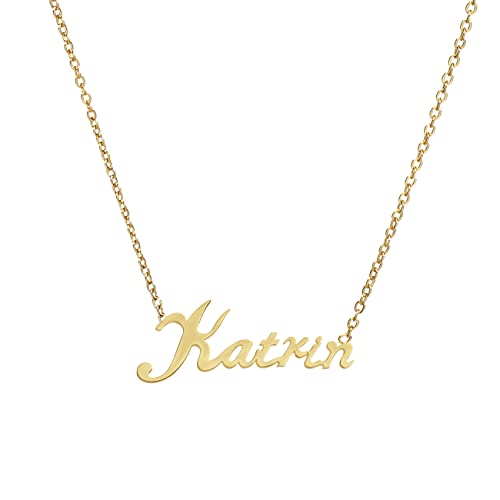 ANDANTE Premium Collection - Namenskette Katrin 14K Gold Edelstahl Halskette Personalisierte Kette mit Namen - längenverstellbar 43 cm - 48 cm von ANDANTE