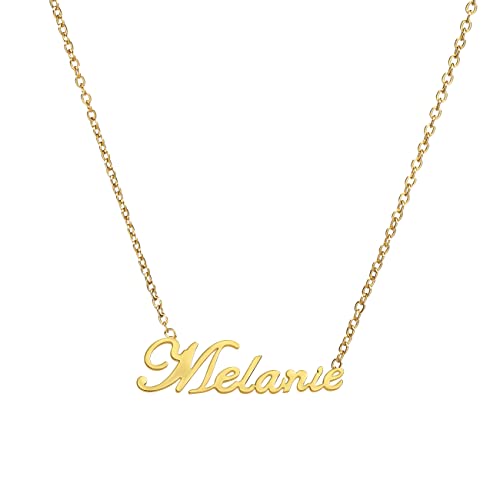 ANDANTE Premium Collection - Namenskette Melanie 14K Gold Edelstahl Halskette Personalisierte Kette mit Namen - längenverstellbar 43 cm - 48 cm von ANDANTE