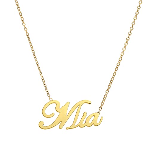 ANDANTE Premium Collection - Namenskette Mia 14K Gold Edelstahl Halskette Personalisierte Kette mit Namen - längenverstellbar 43 cm - 48 cm von ANDANTE