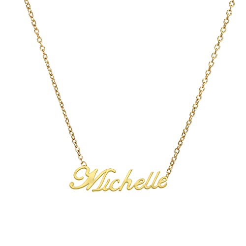 ANDANTE Premium Collection - Namenskette Michelle 14K Gold Edelstahl Halskette Personalisierte Kette mit Namen - längenverstellbar 43 cm - 48 cm von ANDANTE
