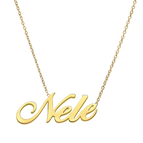 ANDANTE Premium Collection - Namenskette Nele 14K Gold Edelstahl Halskette Personalisierte Kette mit Namen - längenverstellbar 43 cm - 48 cm von ANDANTE