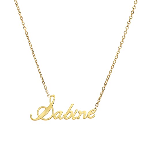 ANDANTE Premium Collection - Namenskette Sabine 14K Gold Edelstahl Halskette Personalisierte Kette mit Namen - längenverstellbar 43 cm - 48 cm von ANDANTE