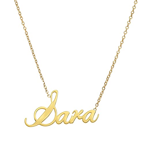 ANDANTE Premium Collection - Namenskette Sara 14K Gold Edelstahl Halskette Personalisierte Kette mit Namen - längenverstellbar 43 cm - 48 cm von ANDANTE