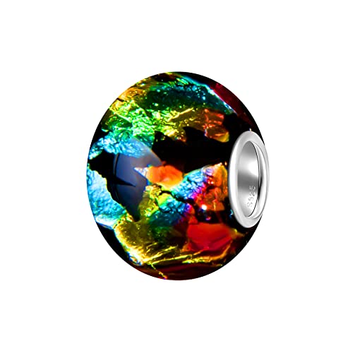 Andante-Stones 925 Sterling Silber Glas Bead Charm SEALIFE (Schwarz Multicolor Metallic) Element Kugel für European Beads + Organzasäckchen von Andante-Stones