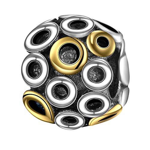 Andante-Stones 925 Sterling Silber Gold Bead Charm "Kringel" Element Kugel für European Beads Modul Armband + Organzasäckchen von Andante-Stones